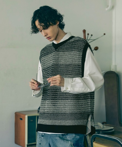 メランジカルゼベスト 08sircus (ゼロエイトサーカス) melange V-neck vest / メランジ