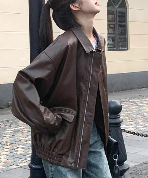 ブルゾン アウター フェイクレザージャケット レディース : ZOZOTOWN