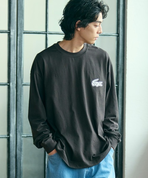 ラコステ オーバーサイズバックプリントロングスリーブTシャツ ブラック L 新品 LACOSTE（ラコステ） tシャツ 「オンライン限定」LACOSTE オーバー