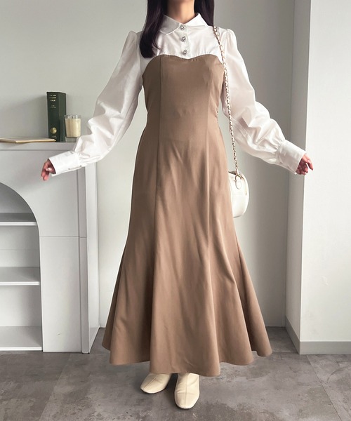 apres jour（アプレジュール） ワンピース バックリボンビジューシャツ
