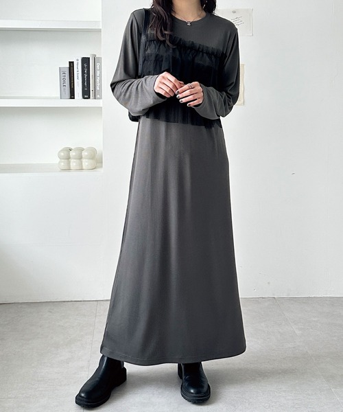 GeeRA（ジーラ） ワンピース チュールドッキングリブワンピース