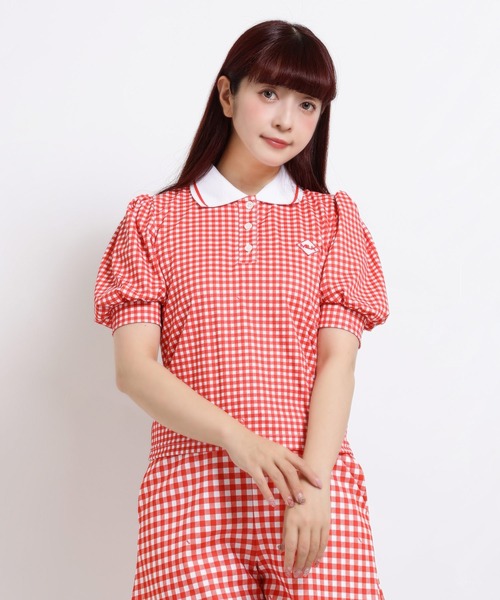 ポロシャツ ポロ ギンガム Girl パフ トップス レディース