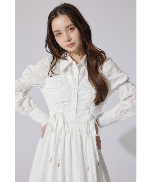 rienda（リエンダ） ワンピース フロントシャーリングリボンシャツ