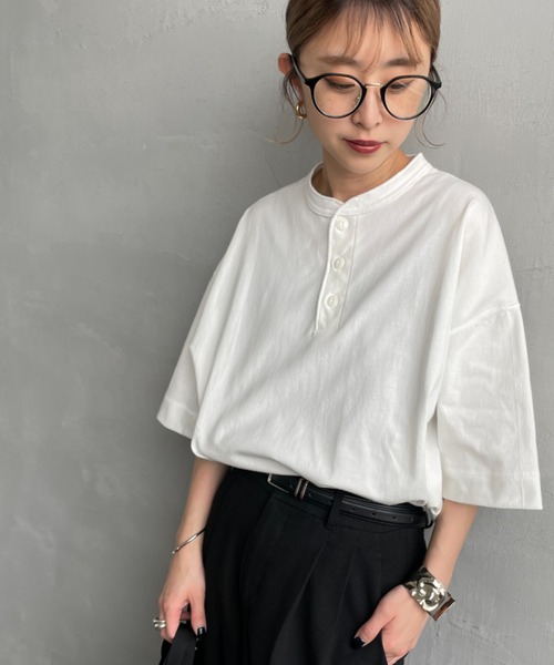 tシャツ 「HEALTHKNIT/ヘルスニット」 別注 ビッグシルエット ヘンリーネックTシャツ レディース メンズ
