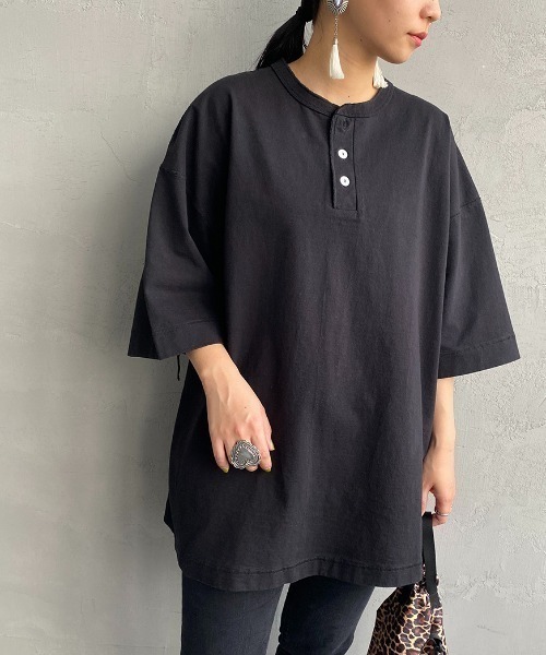 tシャツ 「HEALTHKNIT/ヘルスニット」 別注 ビッグシルエット ヘンリーネックTシャツ レディース メンズ Healthknit tシャツ 「HEALTHKNIT/ヘルスニット」 別注 ビッグ
