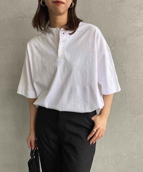 tシャツ 「HEALTHKNIT/ヘルスニット」 別注 ビッグシルエット ヘンリーネックTシャツ レディース メンズ Healthknit tシャツ 「HEALTHKNIT/ヘルスニット」 別注 ビッグ