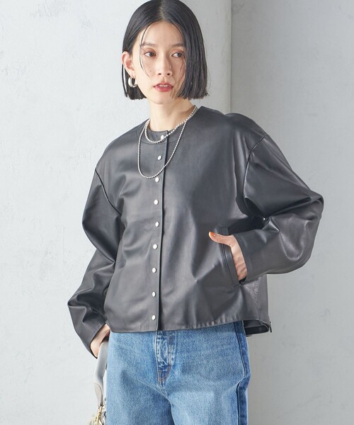SHIPS（シップス） ジャケット ノーカラージャケット SHEEP レザー