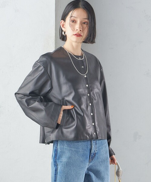 SHIPS（シップス） ジャケット ノーカラージャケット SHEEP レザー