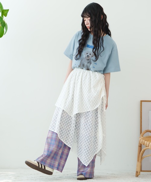eLur（エラー） ワイドパンツ パンツ 「eLur」チェックパンツ