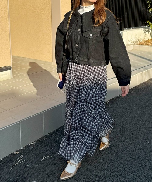 frunco ロング スカート 「新色追加」ギンガムチェック段フリル