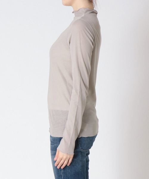 Jines tシャツ 斜行ガーゼ シアーハイネックトップス レディース