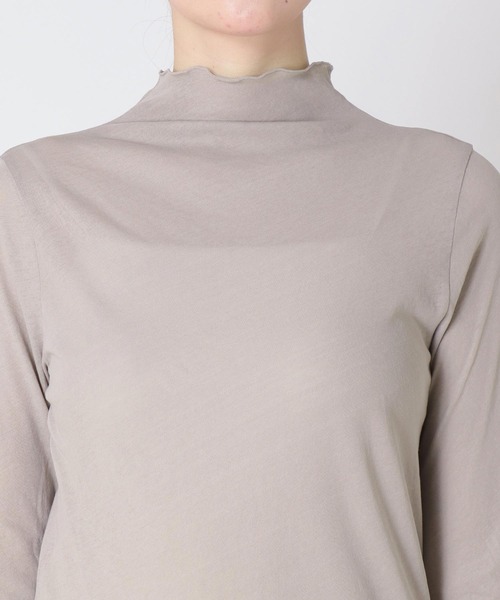 Jines tシャツ 斜行ガーゼ シアーハイネックトップス レディース