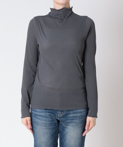 Jines tシャツ 斜行ガーゼ シアーハイネックトップス レディース