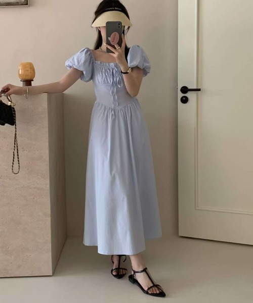 Ada. ワンピース 2WAY 胸元ギャザー コルセット風切り替え