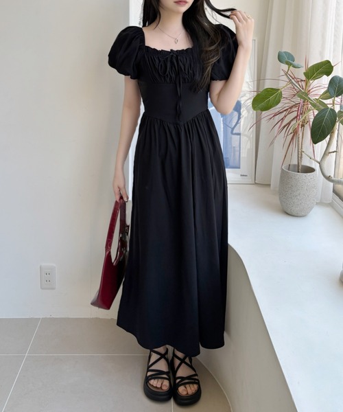 【新品未使用】katespade フレアワンピース 2 Ada. ワンピース 2WAY 胸元ギャザー コルセット風切り替え