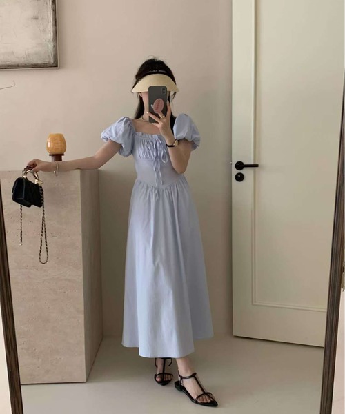 Ada. ワンピース 2WAY 胸元ギャザー コルセット風切り替え