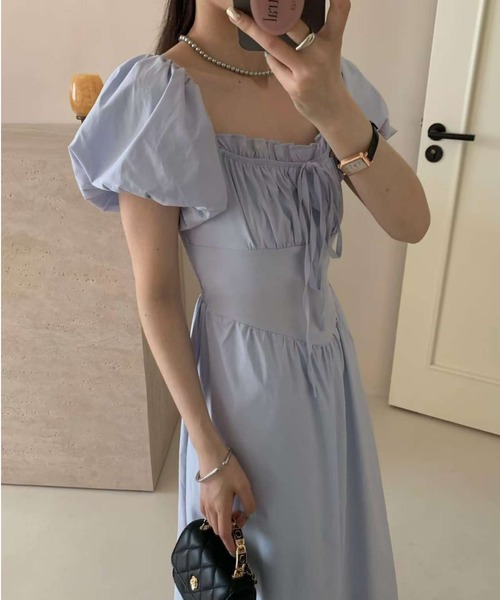 Ada. ワンピース 2WAY 胸元ギャザー コルセット風切り替え