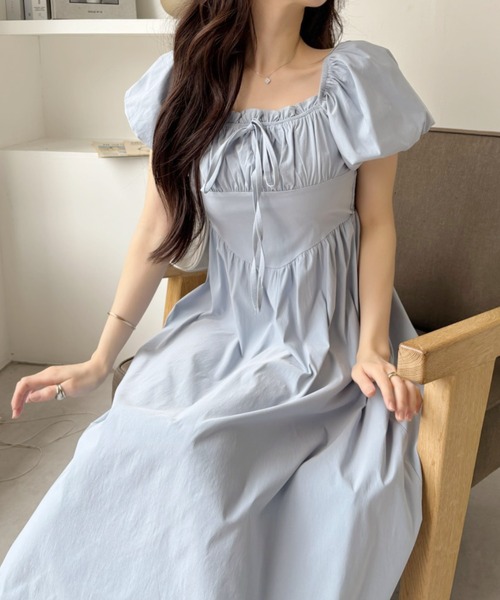 Ada. ワンピース 2WAY 胸元ギャザー コルセット風切り替え フレア