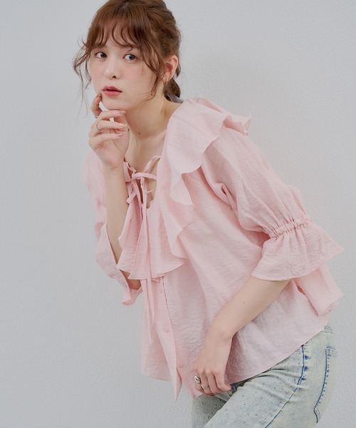 楊柳ラッフルブラウス continuer de NICE CLAUP ブラウス シャツ 「@_chipi2xセレクト」楊柳