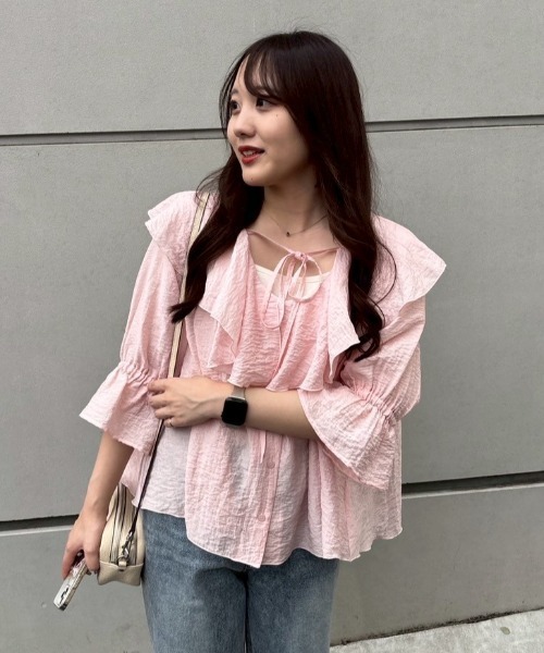 楊柳ラッフルブラウス Re:EDIT｜ラッフルフリル楊柳シアーブラウス | Rakuten Fashion(楽天