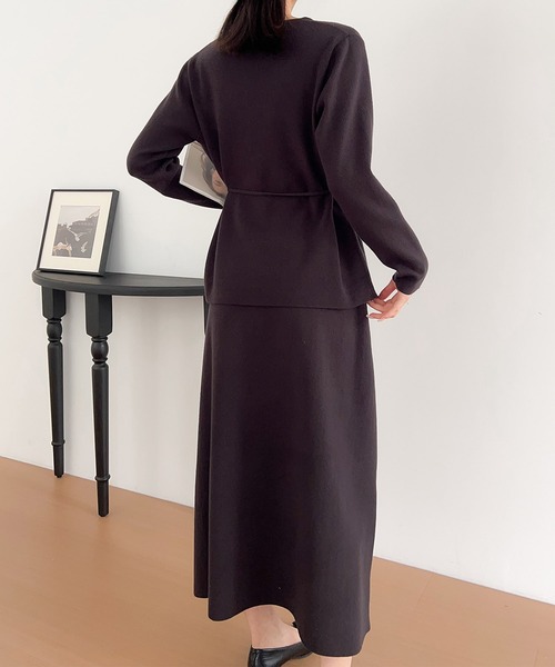 長袖ポロシャツ　ニット　フレアスカート　セットアップ　　インナーとしても！　秋冬 DECADE CLASSIC（ディケイドクラシック） セットアップ セットアップ