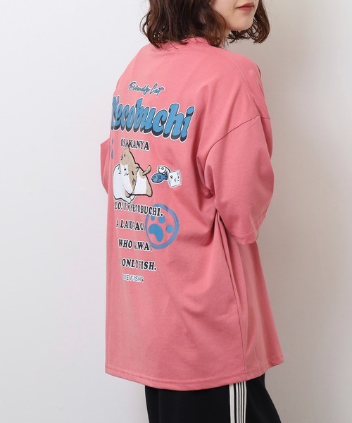 FUNALIVE tシャツ ねこぶちさん プリント＆刺繍ワイドTシャツ