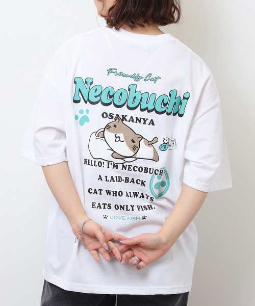 FUNALIVE tシャツ ねこぶちさん プリント＆刺繍ワイドTシャツ