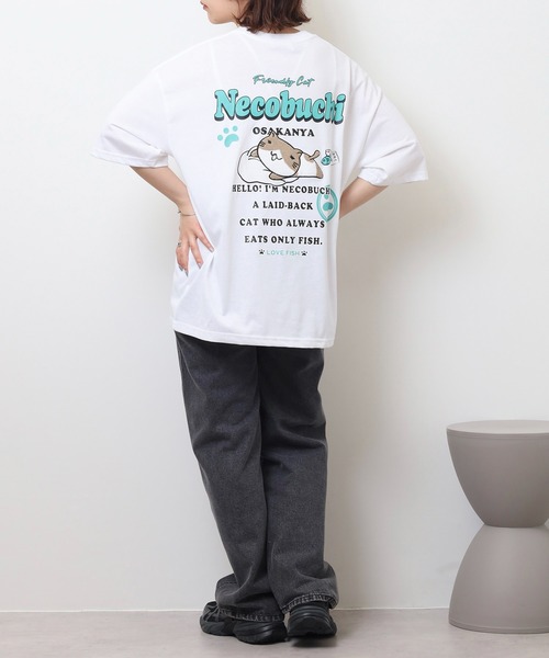 FUNALIVE tシャツ ねこぶちさん プリント＆刺繍ワイドTシャツ