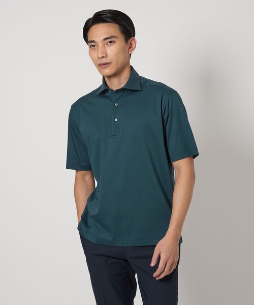 【未使用】グリーンレーベル/ シアサッカーポロシャツ/Ｓサイズ/グレー&ネイビー green label relaxing ポロシャツ A/S ポンチ カッタウェイ -汗