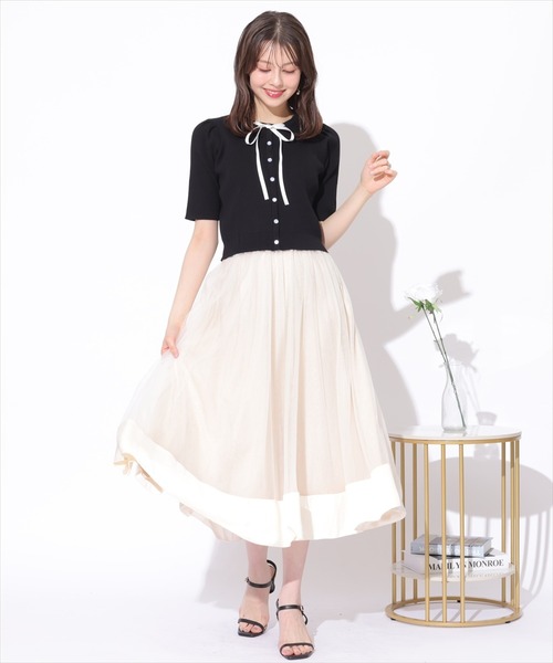 EPOCA エポカ トランスペアレント コンビ チュール フレアスカート 異素材 セール】 チュールコンビタフタ プリーツスカート （ロング・マキシ丈