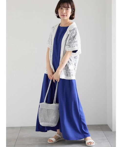 Samansa Mos2 blue ワンピース リネンタッチマキシワンピース