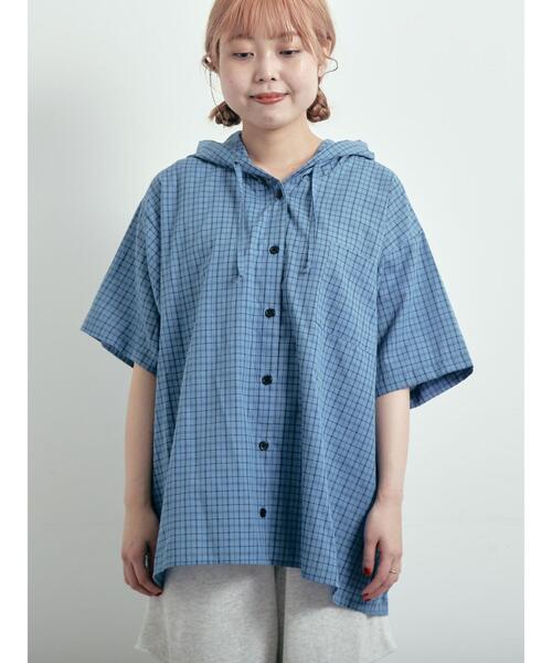 まゆみ★新品★サマンサモスモス★blue★スキッパーチェックブラウス 多機能】フリル切替スキッパーシャツ（シャツ/ブラウス）｜Samansa