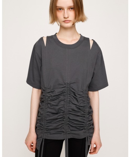 tシャツ STEPHEM SHIRRING T/SH ステファン シャーリング Tシャツ 半袖 夏服 レディース