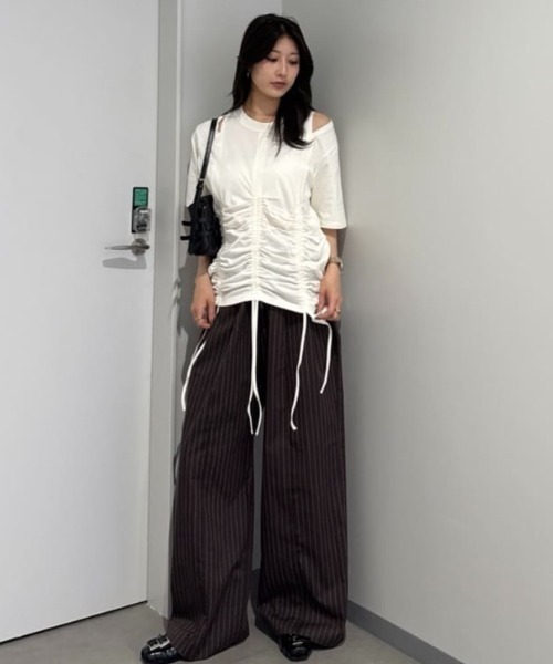 tシャツ STEPHEM SHIRRING T/SH ステファン シャーリング Tシャツ 半袖 夏服 レディース SLY tシャツ STEPHEM SHIRRING T/SH ステファン シャーリング T