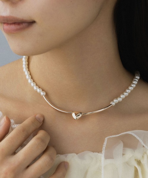 LA MUe ネックレス 「LA MUE」ハートモチーフ ボールチェーン＆パール 