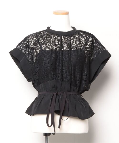 「LANVIN en Bleu」 半袖ブラウス 38 ブラック レディース