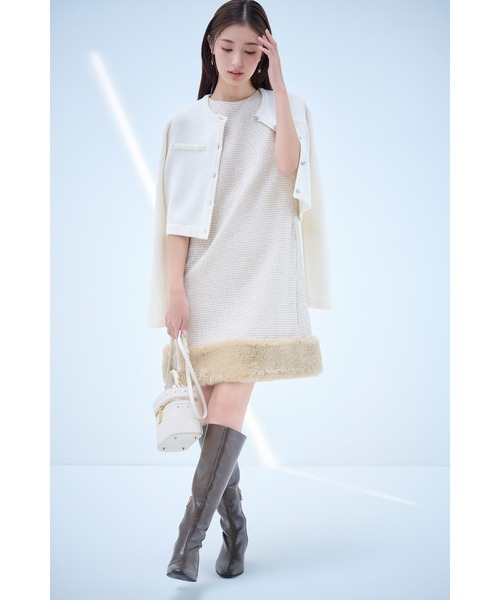 【セール中】【新品】セルフォード　ビジュー釦カーディガン　アイボリー　白 CELFORD（セルフォード） カーディガン SUPER FINE MERINO WOOL