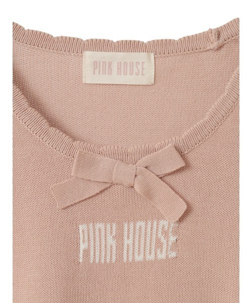 ピンクハウス PINK HOUSE サマー ニット セーター レディース 春 夏 リボン コットン 日本製 PINK HOUSE ニット セーター ロゴリボンニット レディース