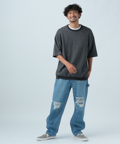 「BAYFLOW」 ダメージ加工デニムパンツ LARGE インディゴブルー メンズ