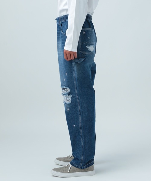 「BAYFLOW」 ダメージ加工デニムパンツ LARGE インディゴブルー メンズ