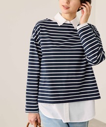 新品タグ付【ROKU ロク】ボーダーカットソー　長袖　ネイビー　今期完売品 ROPE' PICNIC（ロペ ピクニック） tシャツ ボックスシルエットボーダー