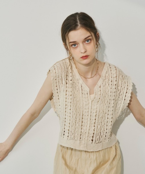 「Unitage」 ニットベスト FREE ベージュ レディース_画像4