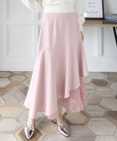 CLEAR BASIC スカート 「低身長用サイズ有」シアーチェックドッキング