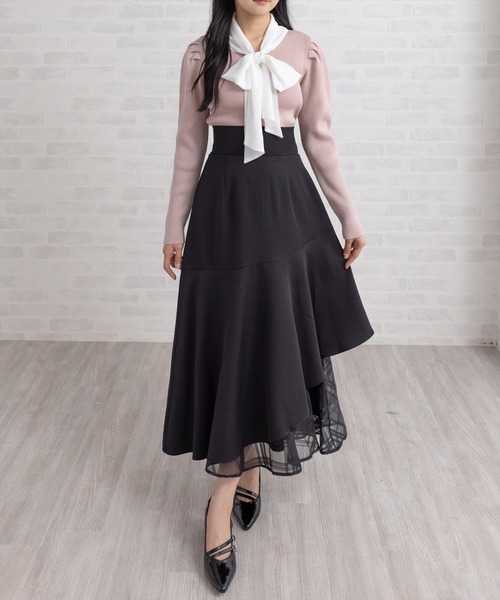 CLEAR BASIC スカート 「低身長用サイズ有」シアーチェックドッキング