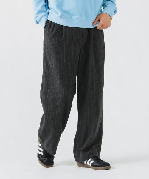 【新品】BEAMS+ 2タック ワイド テーパード ウール スラックスパンツ L BEAMS HEART（ビームス ハート） スラックス 「2色展開」起毛