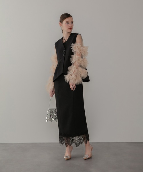 レジャ（Leja）/チュールフリルスリーブベストセットワンピースドレス Leja（レジャ） ドレス 「LEJA」チュールフリルスリーブベストセット