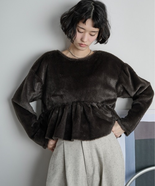 THE Yon tシャツ エコファーペプラムトップス レディース : ZOZOTOWN