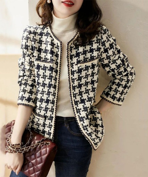 ジャケット ノーカラージャケット ツイードゴールドブレードノーカラー