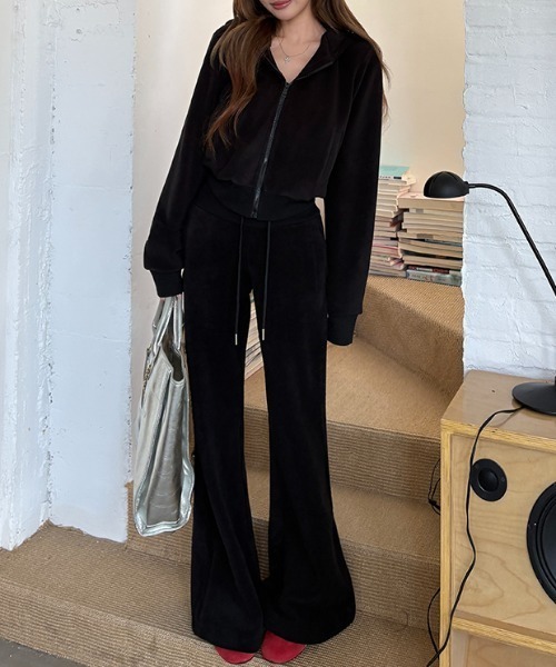 Aelina セットアップ フリーススウェット＋ハイウエストスラックス