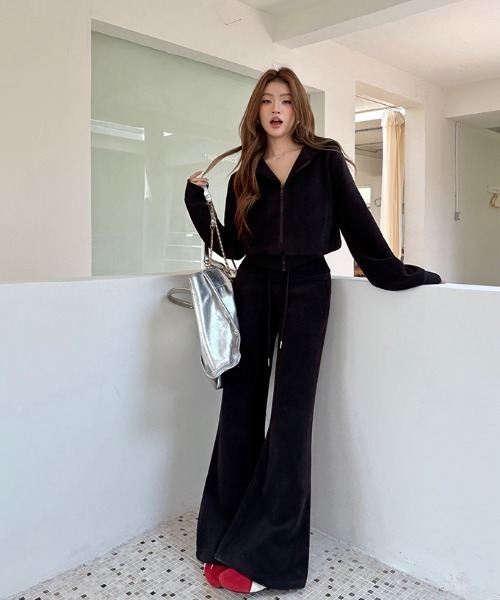 Aelina セットアップ フリーススウェット＋ハイウエストスラックス